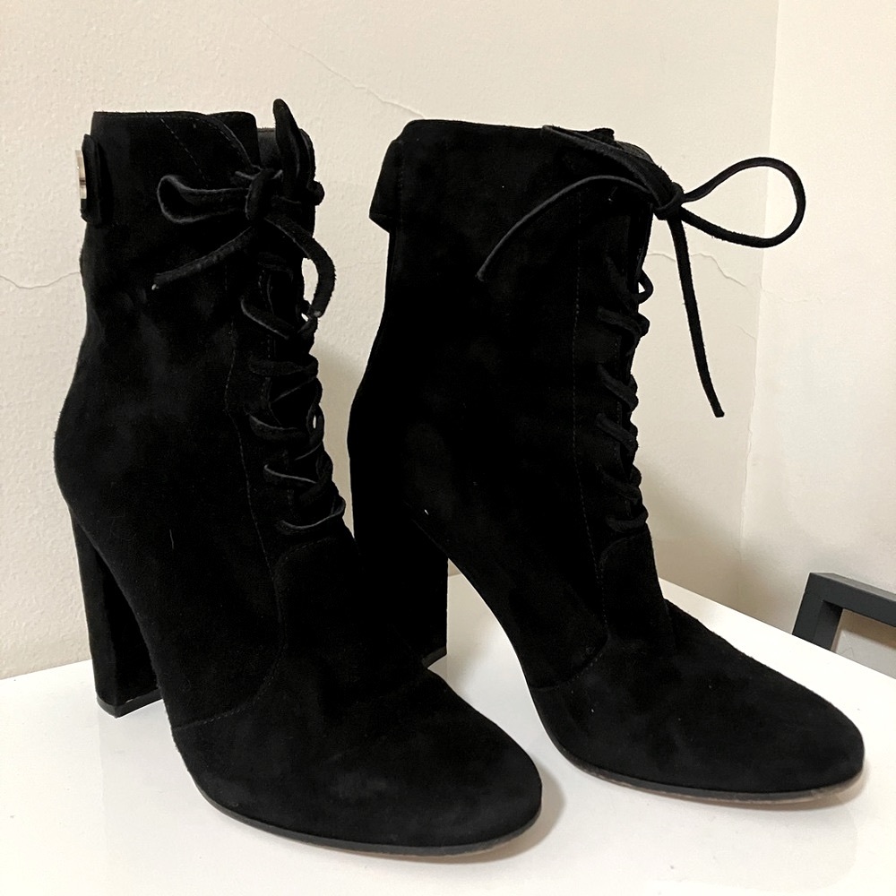 Gianvito Rossi black suede ankle heel boots 37.5 size 7